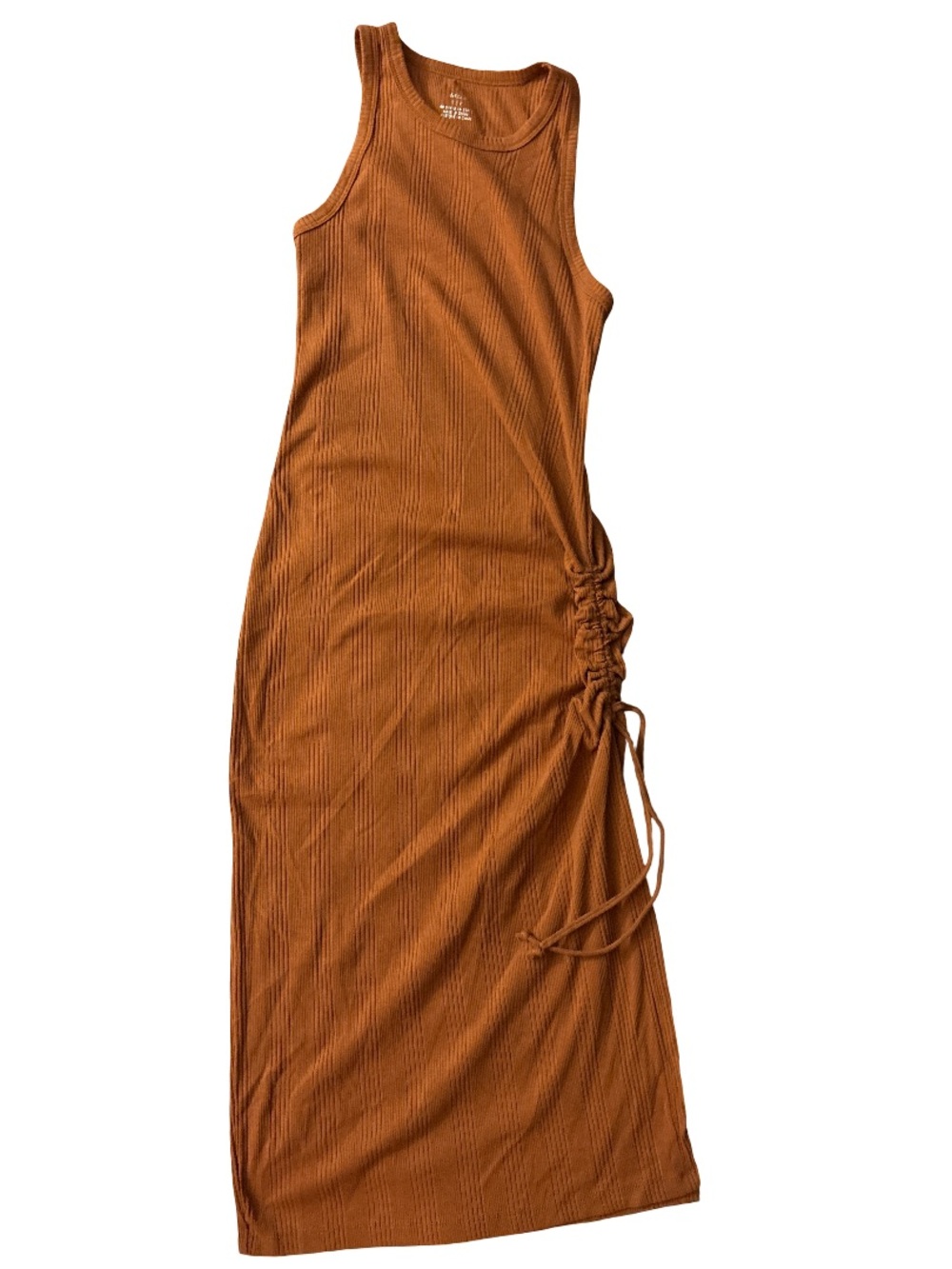 aerie Rust Ribbed Tank Midi Dress with Side Ruched Drawstring